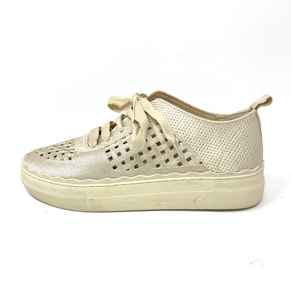 Vince Camuto Women's Size 8 Jamminna Woven Sneakers Ribbon Lace Champagne - Picture 1 of 7